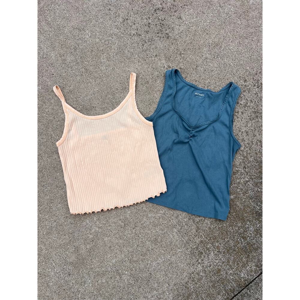 Old Navy Ribbed Tank Top L Blue Orange Clean Girl Y2K Streetwear Retro Essential